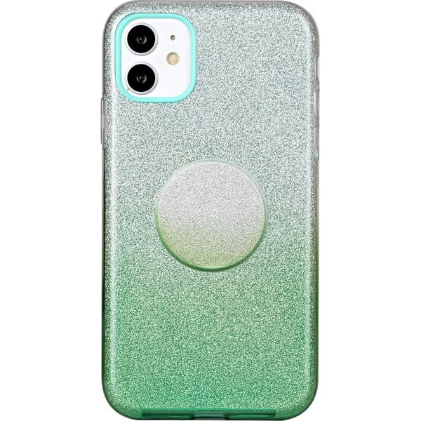 Per Iphone X/Xs/Xr/Xs MAX/11/11 Pro Max Custodia Del Telefono Copertura Polvere Glitterata Colore Gradiente Con Supporto Airbag Verde-image