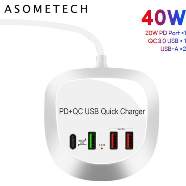 4 Porte Usb Charger Hub 40W Pd Qc3.0 Fast Charging Adapter Phone Per Iphone Xiaomi Samsung Huawei Eu Plug-image