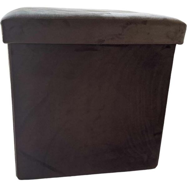 Pouf Con Contenitore - Marrone - Pelle Scamosciata - 40 Cm X 40 Cm X 40 Cm - Pouf Pieghevole - Poggiapiedi Con Contenitore - Cestino Portaoggetti-image