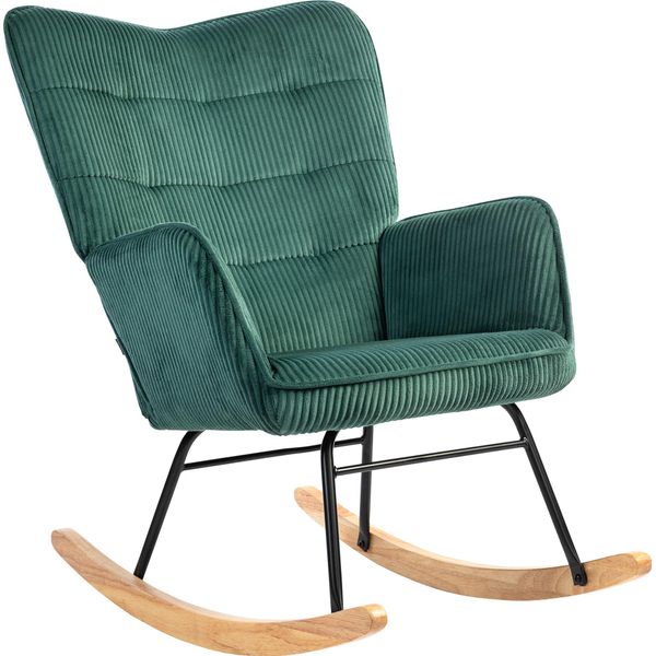 Homcom Sedia A Dondolo, Sedia A Dondolo Con Aspetto A Corda, Bracciolo, Poltrona Con Guide In Legno, Poltrona Reclinabile Per Soggiorno, Camera Da Letto, Verde Scuro-image