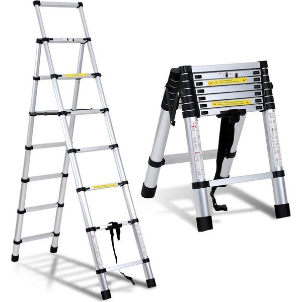 Jayseuw Scala Telescopica In Alluminio Leggera Antiscivolo 1,7M+2,0M Argento Scala Multifunzionale Scala Multiuso Scala Allungabile 15 Gradini Scala A Gradini In Alluminio Di Alta Qualità Capacità Di Carico 150KG-image