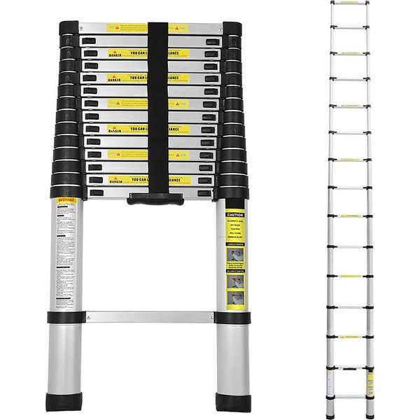 Scala Telescopica Jayseuw In Alluminio Scala Singola Leggera E Antiscivolo 2,6 M Argento Scala Multifunzionale Scala Multiuso Scala Allungabile 15 Gradini Scala A Gradini In Alluminio Di Alta Qualità Capacità Di Carico 150KG-image