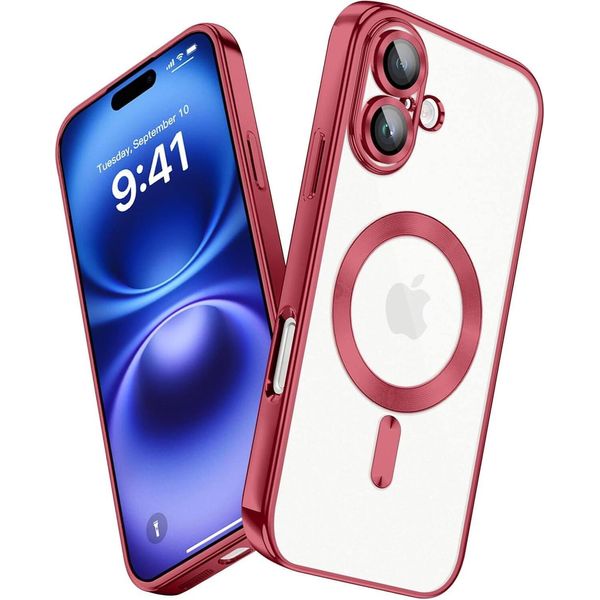 Custodia Per Iphone 16 Plus Magnetic Ultra Thin Transparent Case Con Magsafe E Camera Cover Rosso-image