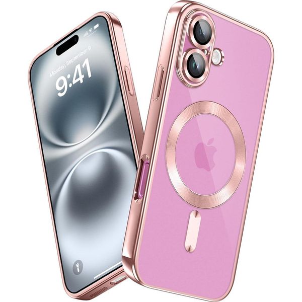 Custodia Per Iphone 16 Magnetic Ultra Thin Transparent Case Con Magsafe E Camera Cover Rosa-image