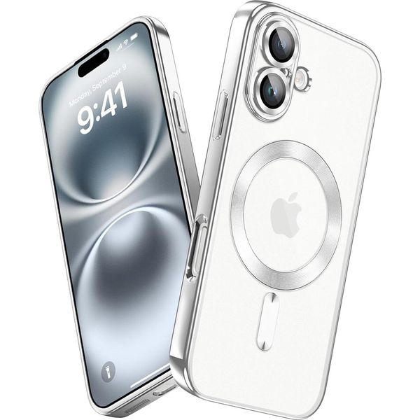 Custodia Per Iphone 16 Magnetic Ultra Thin Transparent Case Con Magsafe E Camera Cover Silver-image