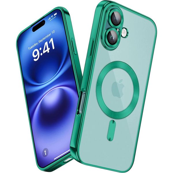 Custodia Per Iphone 16 Plus Magnetic Ultra Thin Transparent Case Con Magsafe E Camera Cover Verde-image