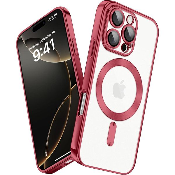 Custodia Per Iphone 16 Pro Magnetic Ultra Thin Transparent Case Con Magsafe E Camera Cover Red-image