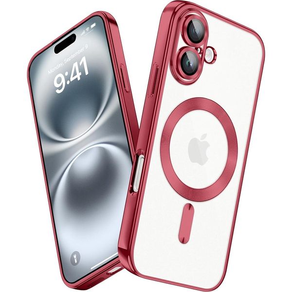 Custodia Per Iphone 16 Magnetic Ultra Thin Transparent Case Con Magsafe E Camera Cover Rosso-image