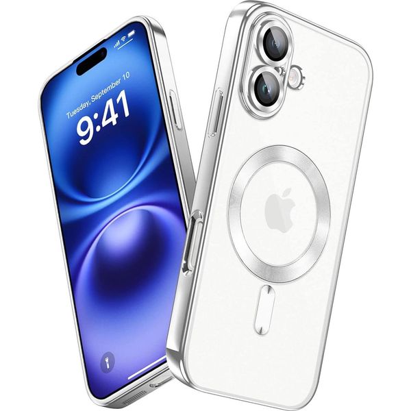 Custodia Per Iphone 16 Plus Magnetic Ultra Thin Transparent Case Con Magsafe E Camera Cover Silver-image