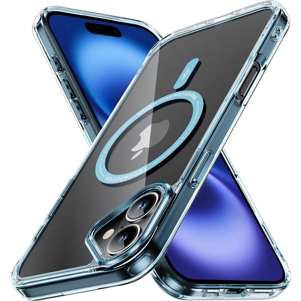 Custodia Magnetica Trasparente Per Iphone 16, Compatibile Con Magsafe, Custodia Protettiva Ibrida Antiurto Blu-image