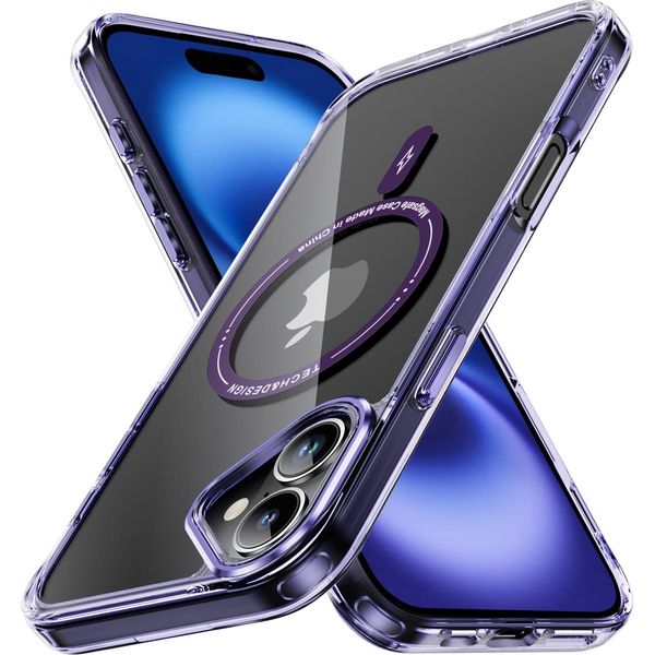 Custodia Magnetica Trasparente Per Iphone 16 Plus, Compatibile Con Magsafe, Custodia Protettiva Ibrida Antiurto Viola-image