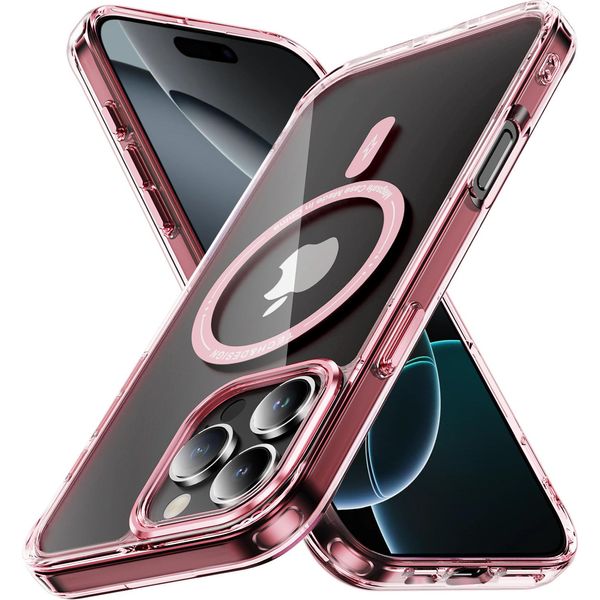 Custodia Magnetica Trasparente Per Iphone 16 Pro Max, Compatibile Con Magsafe, Custodia Protettiva Ibrida Antiurto Rosa-image