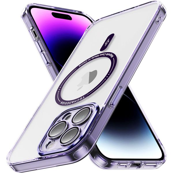 Custodia Magnetica Trasparente Per Iphone 14 Pro Max, Compatibile Con Magsafe, Custodia Protettiva Ibrida Antiurto Viola-image