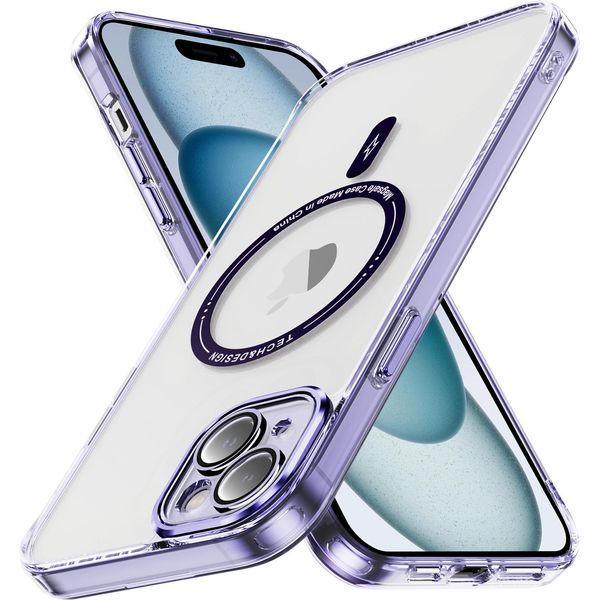 Custodia Magnetica Trasparente Per Iphone 15, Compatibile Con Magsafe, Custodia Protettiva Ibrida Antiurto Viola-image