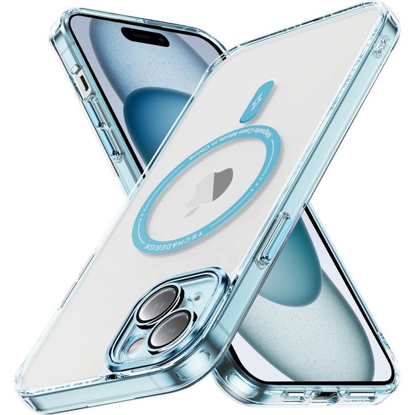 Custodia Magnetica Trasparente Per Iphone 15, Compatibile Con Magsafe, Custodia Protettiva Ibrida Antiurto Blu-image