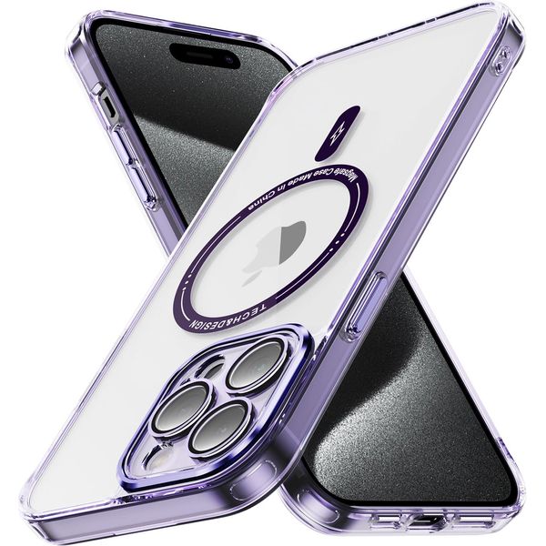Custodia Magnetica Trasparente Per Iphone 15 Pro Max, Compatibile Con Magsafe, Custodia Protettiva Ibrida Antiurto Viola-image