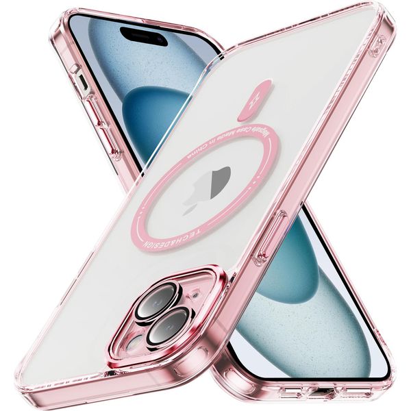 Custodia Magnetica Trasparente Per Iphone 15, Compatibile Con Magsafe, Custodia Protettiva Ibrida Antiurto Rosa-image