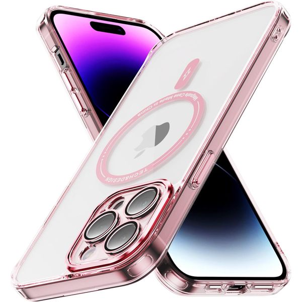 Custodia Magnetica Trasparente Per Iphone 14 Pro Max, Compatibile Con Magsafe, Custodia Protettiva Ibrida Antiurto Rosa-image