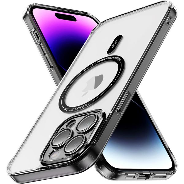 Custodia Magnetica Trasparente Per Iphone 14 Pro, Compatibile Magsafe, Custodia Protettiva Ibrida Antiurto Nera-image
