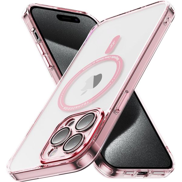 Custodia Magnetica Trasparente Per Iphone 15 Pro Max, Compatibile Con Magsafe, Custodia Protettiva Ibrida Antiurto Rosa-image