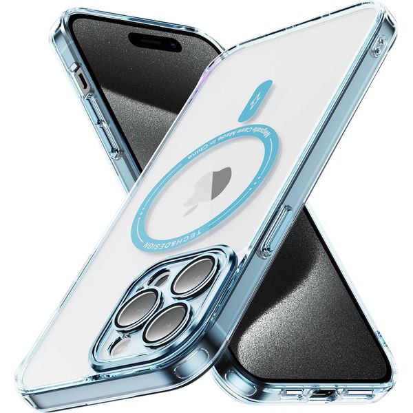 Custodia Magnetica Trasparente Per Iphone 15 Pro Max, Compatibile Con Magsafe, Custodia Protettiva Ibrida Antiurto Blu-image