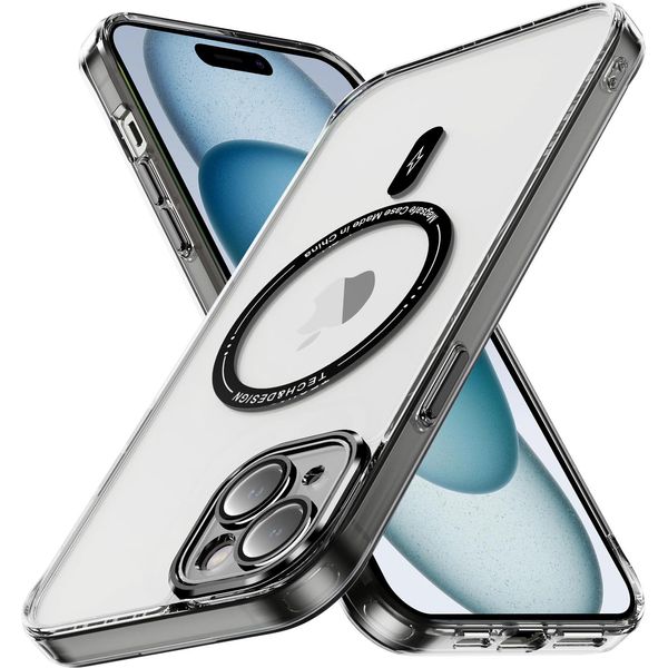 Custodia Magnetica Trasparente Per Iphone 15, Compatibile Con Magsafe, Custodia Protettiva Ibrida Antiurto Nera-image