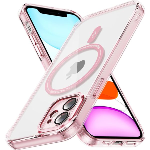 Custodia Magnetica Trasparente Per Iphone 11, Compatibile Magsafe, Custodia Protettiva Ibrida Antiurto Rosa-image