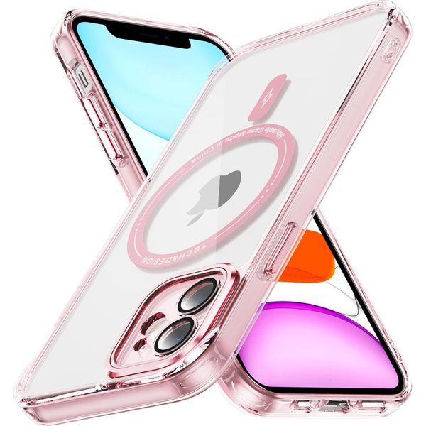 Custodia Magnetica Trasparente Per Iphone 12, Compatibile Magsafe, Custodia Protettiva Ibrida Antiurto Rosa-image