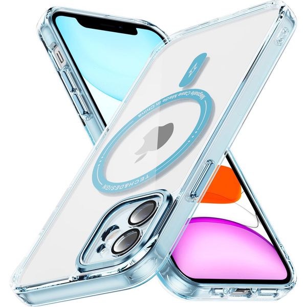 Custodia Magnetica Trasparente Per Iphone 12, Compatibile Con Magsafe, Custodia Protettiva Ibrida Antiurto Blu-image