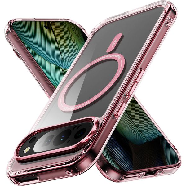 Custodia Magnetica Trasparente Per Google Pixel 9 / Pixel 9 Pro, Compatibile Con Magsafe, Custodia Protettiva Ibrida Antiurto Rosa-image