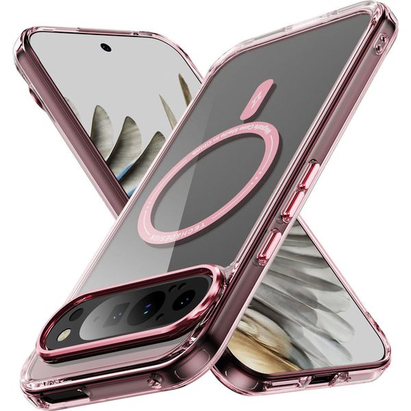 Custodia Magnetica Trasparente Per Google Pixel 10 Pro Xl, Compatibile Con Magsafe, Custodia Protettiva Ibrida Antiurto Rosa-image