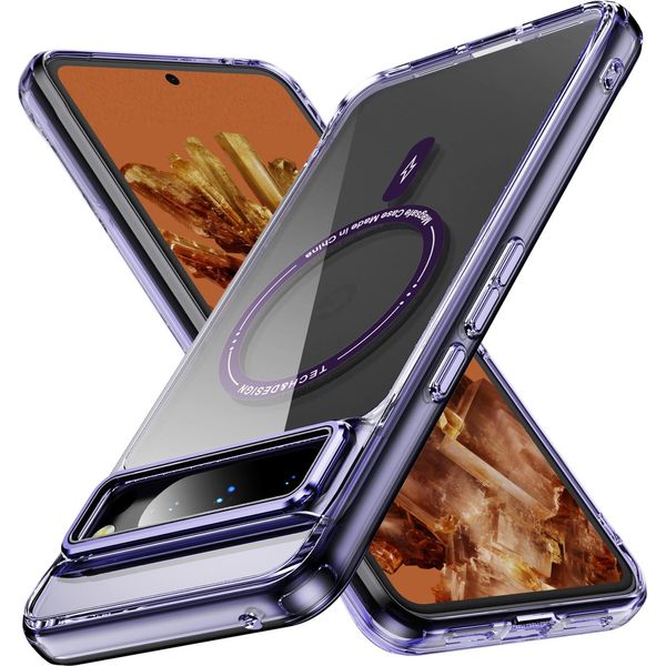 Custodia Magnetica Trasparente Per Google Pixel 8 Pro, Compatibile Con Magsafe, Custodia Protettiva Ibrida Antiurto Viola-image
