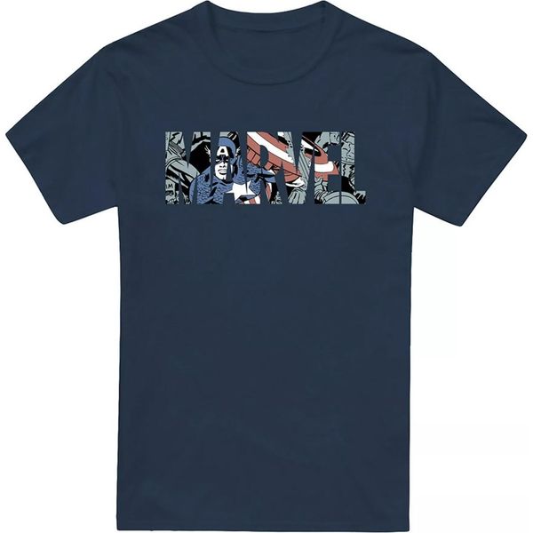 Capitan America - T-Shirt Da Uomo TV2524 (L) (Blu Navy)-image
