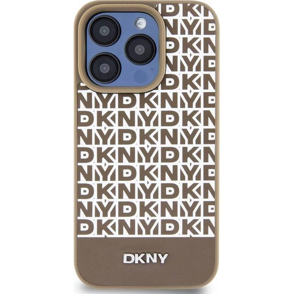 Dkny, Custodia Protettiva Per Iphone 14 Pro Con Motivo A Righe In Basso, Marrone-image