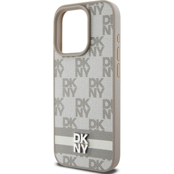 Dkny, Custodia Elegante Per Iphone 13 Pro Max Con Motivo A Scacchi E Strisce, Giallo-Grigio-image
