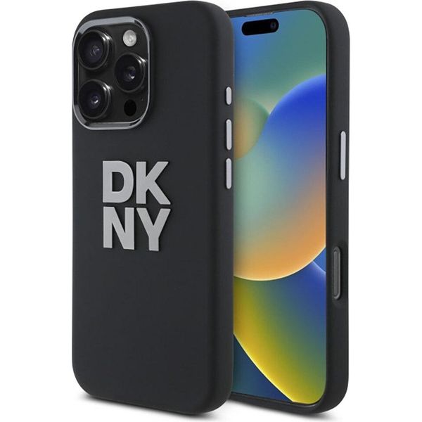 Dkny Dkhcp16Lsmcbsk Iphone 16 Pro 6.3 Czarny/Nero Custodia Rigida In Silicone Liquido Metallo Logo-image