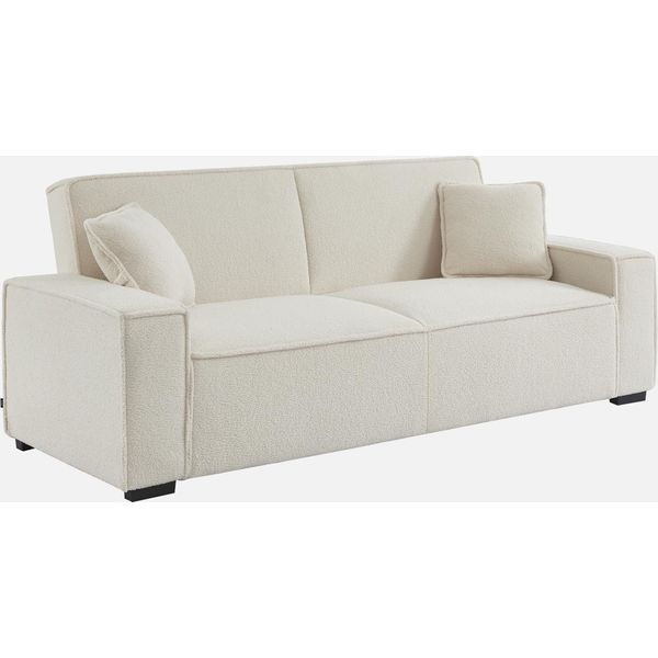 Sweeek - Divano A 3 Posti Con Funzione Letto, Rivestimento Bouclé Bianco Crema - Crema-image