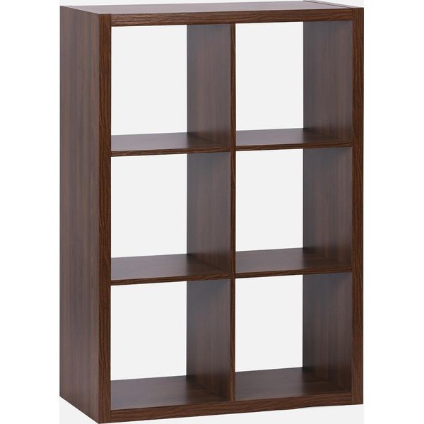 Libreria A 2 Livelli Con 6 Scomparti, Noce-image