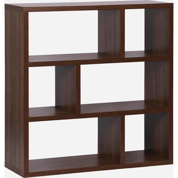 Libreria Asimmetrica A 3 Livelli Con 6 Vani, Noce-image
