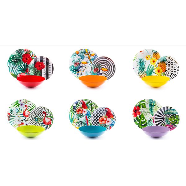 Set Di Stoviglie Excelsa 18 Pezzi Tropical Chic In Porcellana E Gres Colorato-image