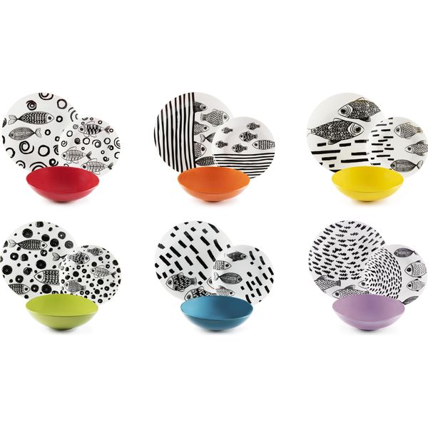 Set Di Stoviglie Excelsa 18 Pezzi Black Fishes In Porcellana Piatta E Gres Colorato-image