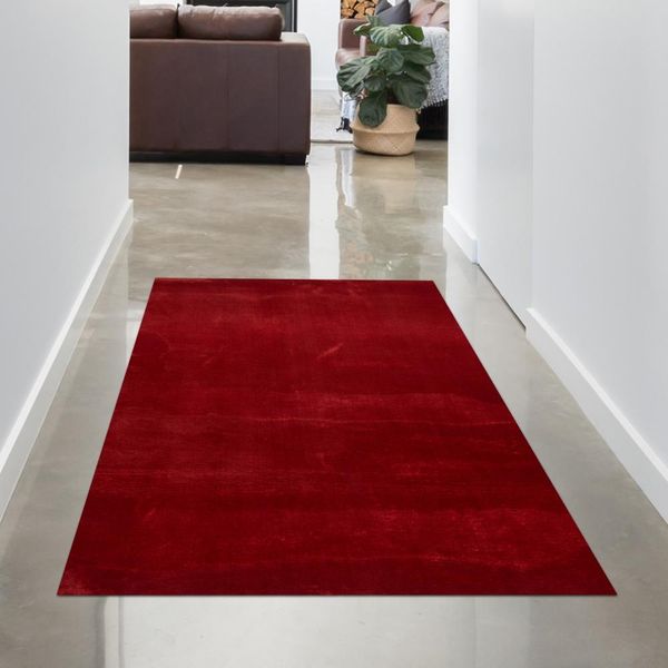 Tappeto Shaggy A Pelo Alto Lavabile Antiscivolo Rosso Dimensioni - 80 X 150 Cm-image