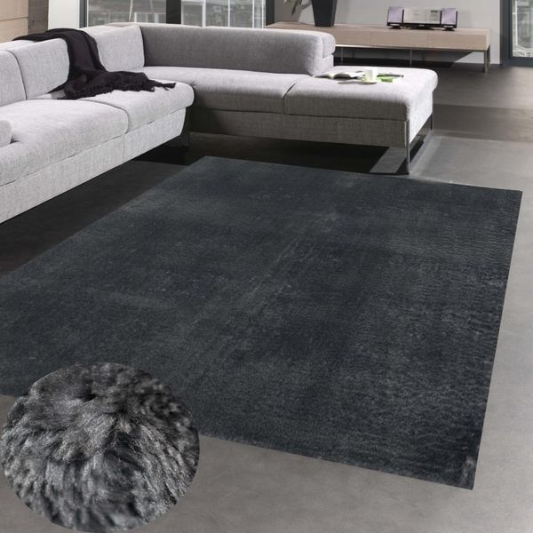 Tappeto Shaggy A Pelo Alto Lavabile Antiscivolo Grigio Antracite Dimensioni - 300 X 400 Cm-image
