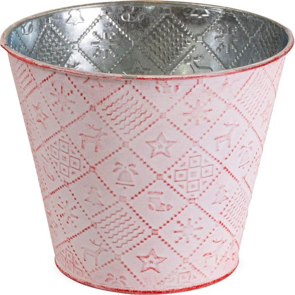 Vaso Rotondo Per Piante, In Rosso Ø 10X9 Cm, Fioriera In Metallo-image