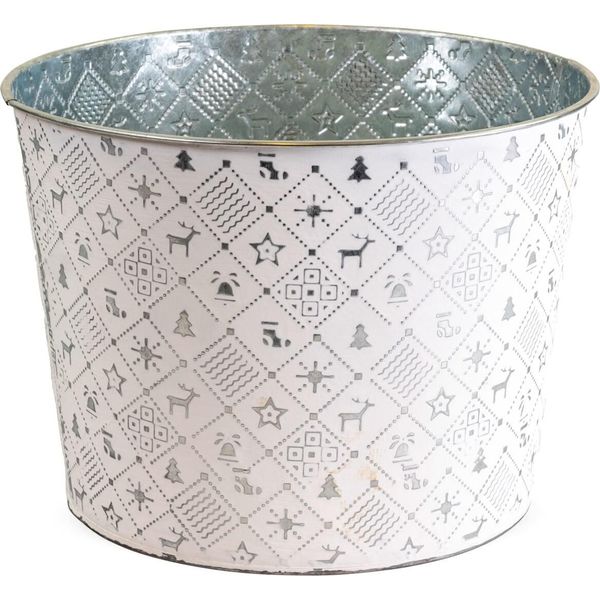Vaso Rotondo Per Piante, In Argento Ø 25X19 Cm, Fioriera In Metallo-image