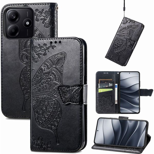 Per Xiaomi Redmi Note 14 5G Custodia A Portafoglio In Pelle Finta Custodia Per Cellulare Custodia Con Design A Farfalla Custodie Nero-image