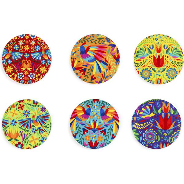 Set Di 6 Sottobicchieri Excelsa Fiori Messicani In Ceramica 10,5 Cm Colorato-image