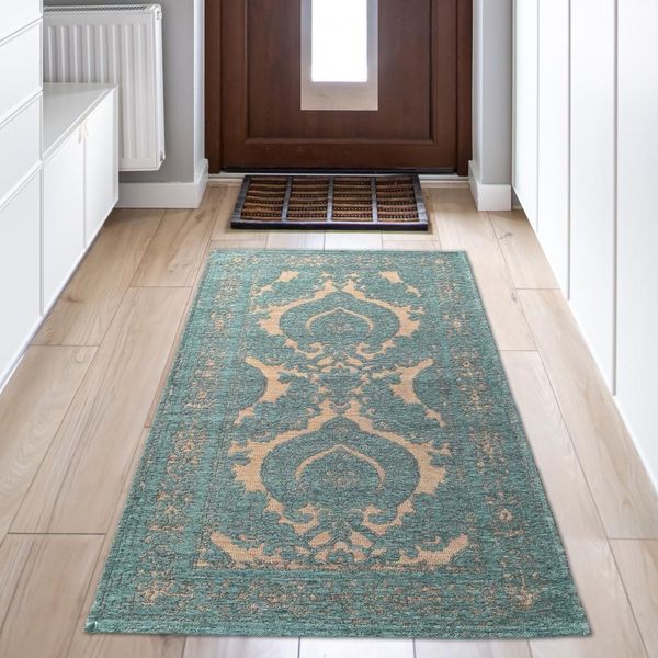Tappeto Marocchino Con Ornamenti In Petrolio - Oro Dimensioni - 80 X 150 Cm-image