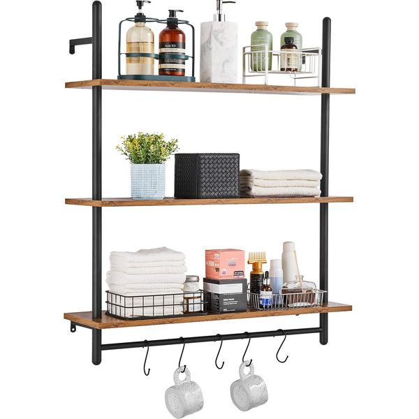 Vevor Scaffale Tubolare Industriale, 3 Livelli, 81,3 X 25,9 Cm, Scaffale Galleggiante In Legno Rustico Per Montaggio A Parete, Supporto, Scaffale Espositivo, Libreria, Scaffale Di Stoccaggio, Porta Minuteria Nero-image