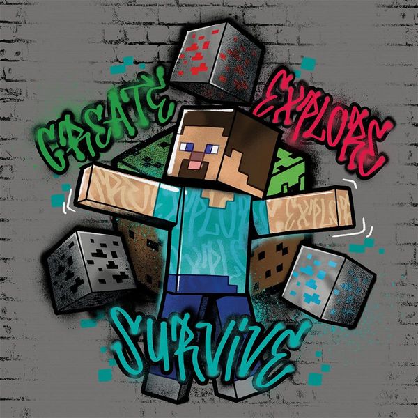 Minecraft - Stampa Su Tela "Survive"" PM11165 (30 Cm X 30 Cm X 1,8 Cm) (Grigio/Blu)"-image